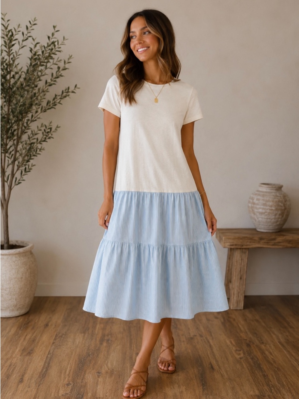 Johanna Paris White/Blue Maxi Dress